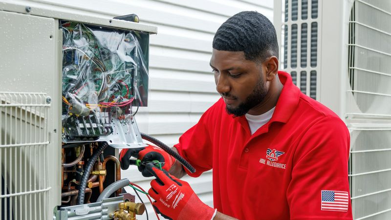 Home Allegiance technician servicing an air conditioner in Hamilton Township NJ
